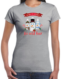 Bellatio Decorations fout kersttrui t-shirt dames - IJskoud bier - grijs - Christmas beer M - kerst t-shirts