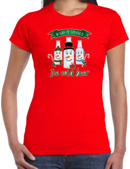 Bellatio Decorations fout kersttrui t-shirt dames - IJskoud bier - rood - Christmas beer S - kerst t-shirts