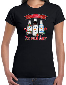 Bellatio Decorations fout kersttrui t-shirt dames - IJskoud bier - zwart - Christmas beer XL - kerst t-shirts