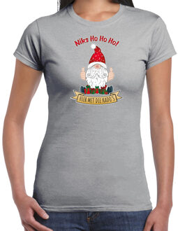 Bellatio Decorations fout kersttrui t-shirt dames - Kado Gnoom - grijs - Kerst kabouter 2XL - kerst t-shirts