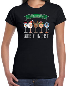 Bellatio Decorations fout kersttrui t-shirt dames - Kerst wijn glazen - zwart - drank/wine 2XL - kerst t-shirts