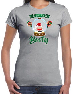 Bellatio Decorations fout kersttrui t-shirt dames - Kerstman sneeuwbol - grijs - Shake Your Booty 2XL - kerst t-shirts