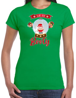 Bellatio Decorations fout kersttrui t-shirt dames - Kerstman sneeuwbol - groen - Shake Your Booty 2XL - kerst t-shirts