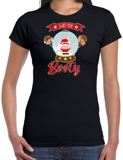 Bellatio Decorations fout kersttrui t-shirt dames - Kerstman sneeuwbol - zwart - Shake Your Booty 2XL - kerst t-shirts