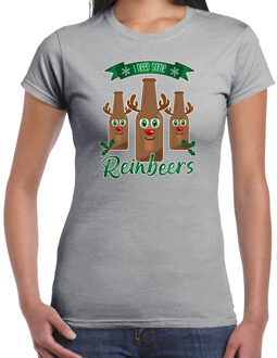 Bellatio Decorations fout kersttrui t-shirt dames - Rudolf Reinbeers - grijs - rendier/bier S - kerst t-shirts