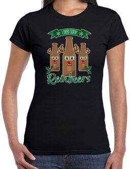 Bellatio Decorations fout kersttrui t-shirt dames - Rudolf Reinbeers - zwart - rendier/bier 2XL - kerst t-shirts Multikleur