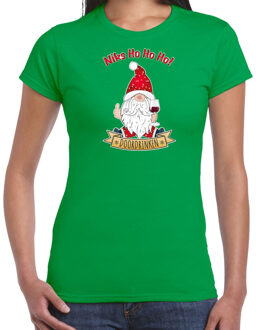 Bellatio Decorations fout kersttrui t-shirt dames - Wijn kabouter/gnoom - groen - Doordrinken XL - kerst t-shirts