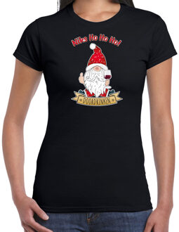Bellatio Decorations fout kersttrui t-shirt dames - Wijn kabouter/gnoom - zwart - Doordrinken XL - kerst t-shirts