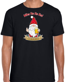 Bellatio Decorations fout kersttrui t-shirt heren - Bier kabouter/gnoom - zwart - Doordrinken 2XL - kerst t-shirts