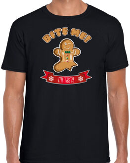 Bellatio Decorations fout kersttrui t-shirt heren - Gingerbread koekemannetje - zwart - Bite Me L - kerst t-shirts