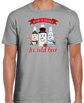 Bellatio Decorations fout kersttrui t-shirt heren - IJskoud bier - grijs - Christmas beer XL - kerst t-shirts