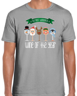 Bellatio Decorations fout kersttrui t-shirt heren - Kerst wijn glazen - grijs - drank/wine S - kerst t-shirts