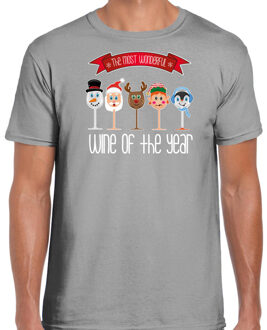 Bellatio Decorations fout kersttrui t-shirt heren - Kerst wijn glazen - grijs - drank/wine XL - kerst t-shirts