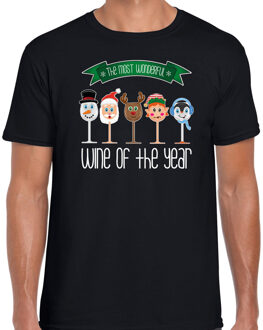 Bellatio Decorations fout kersttrui t-shirt heren - Kerst wijn glazen - zwart - drank/wine L - kerst t-shirts
