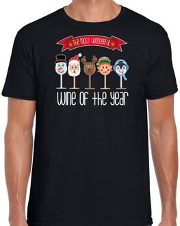 Bellatio Decorations fout kersttrui t-shirt heren - Kerst wijn glazen - zwart - drank/wine M - kerst t-shirts