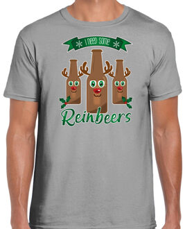 Bellatio Decorations fout kersttrui t-shirt heren - Rudolf Reinbeers - grijs - rendier/bier 2XL - kerst t-shirts