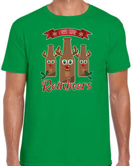 Bellatio Decorations fout kersttrui t-shirt heren - Rudolf Reinbeers - groen - rendier/bier M - kerst t-shirts