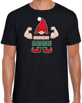Bellatio Decorations fout kersttrui t-shirt heren - Sterkste gnoom - zwart - Kerst kabouter S - kerst t-shirts