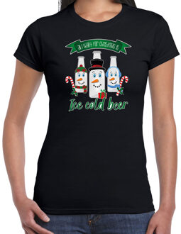 Bellatio Decorations Fout kersttrui t-shirt voor dames - IJskoud bier - zwart - Christmas beer