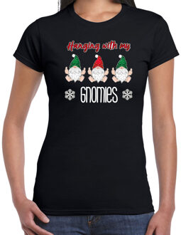Bellatio Decorations Fout kersttrui t-shirt voor dames - Kerst kabouter/gnoom - zwart - Gnomies Multi