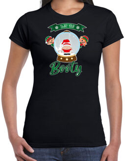 Bellatio Decorations Fout kersttrui t-shirt voor dames - Kerstman sneeuwbol - zwart - Shake Your Booty M