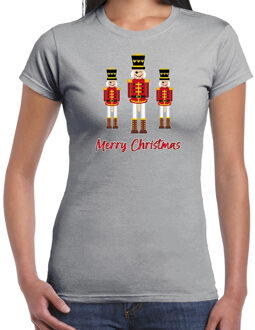 Bellatio Decorations Fout kersttrui t-shirt voor dames - Notenkrakers - grijs - piemel/penis M