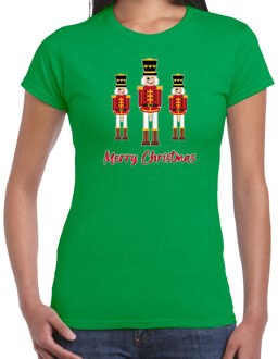 Bellatio Decorations Fout kersttrui t-shirt voor dames - Notenkrakers - groen - piemel/penis M