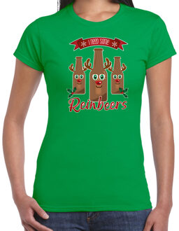 Bellatio Decorations Fout kersttrui t-shirt voor dames - Rudolf Reinbeers - groen - rendier/bier