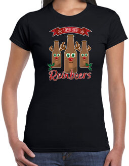 Bellatio Decorations Fout kersttrui t-shirt voor dames - Rudolf Reinbeers - zwart - rendier/bier XL