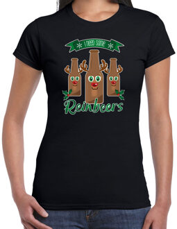 Bellatio Decorations Fout kersttrui t-shirt voor dames - Rudolf Reinbeers - zwart - rendier/bier