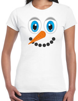 Bellatio Decorations Fout kersttrui t-shirt voor dames - Sneeuwpop gezicht - wit