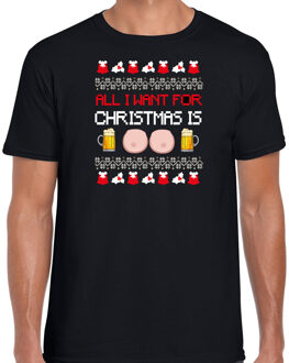 Bellatio Decorations Fout kersttrui t-shirt voor heren - Bier en tieten - zwart - drank/borsten 2XL - kerst t-shirts Multikleur