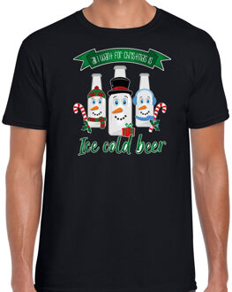 Bellatio Decorations Fout kersttrui t-shirt voor heren - IJskoud bier - zwart - Christmas beer Multi