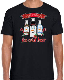Bellatio Decorations Fout kersttrui t-shirt voor heren - IJskoud bier - zwart - Christmas beer