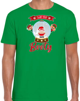 Bellatio Decorations Fout kersttrui t-shirt voor heren - Kerstman sneeuwbol - groen - Shake Your Booty