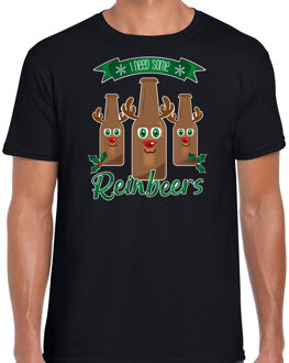 Bellatio Decorations Fout kersttrui t-shirt voor heren - Rudolf Reinbeers - zwart - rendier/bier Multi