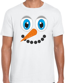 Bellatio Decorations Fout kersttrui t-shirt voor heren - Sneeuwpop gezicht - wit