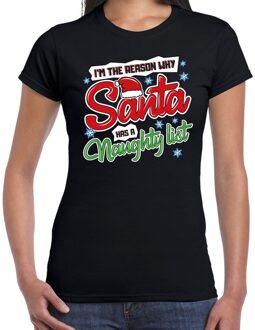 Bellatio Decorations Fout kersttrui t-shirt - Why Santa has a naughty list - zwart - voor dames