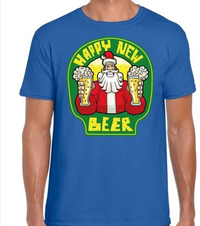 Bellatio Decorations Fout oud en nieuw / kerst shirt happy new beer blauw voor heren 2XL (56) - kerst t-shirts