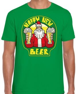 Bellatio Decorations Fout oud en nieuw / kerst shirt happy new beer groen voor heren 2XL (56) - kerst t-shirts