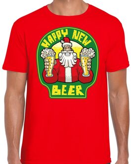 Bellatio Decorations Fout oud en nieuw / kerst shirt happy new beer rood voor heren 2XL (56) - kerst t-shirts