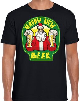 Bellatio Decorations Fout oud en nieuw / kerst shirt happy new beer zwart voor heren 2XL (56) - kerst t-shirts