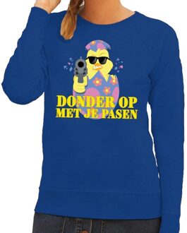 Bellatio Decorations Fout paas sweater blauw  donder op met je Pasen voor dames 2XL