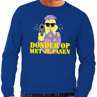 Bellatio Decorations Fout paas sweater blauw  donder op met je Pasen voor heren 2XL