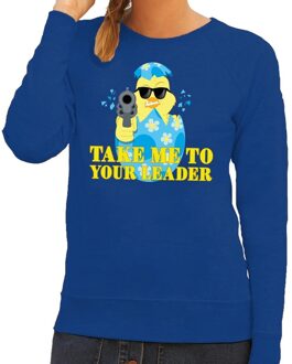 Bellatio Decorations Fout paas sweater blauw take me to your leader voor dames 2XL