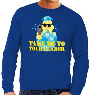 Bellatio Decorations Fout paas sweater blauw take me to your leader voor heren 2XL