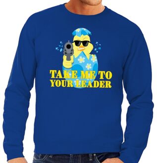 Bellatio Decorations Fout paas sweater blauw take me to your leader voor heren