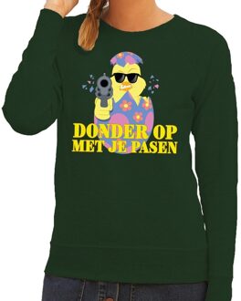 Bellatio Decorations Fout paas sweater groen  donder op met je Pasen voor dames 2XL