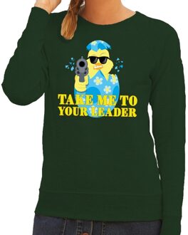 Bellatio Decorations Fout paas sweater groen take me to your leader voor dames XS