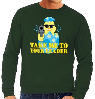 Bellatio Decorations Fout paas sweater groen take me to your leader voor heren 2XL